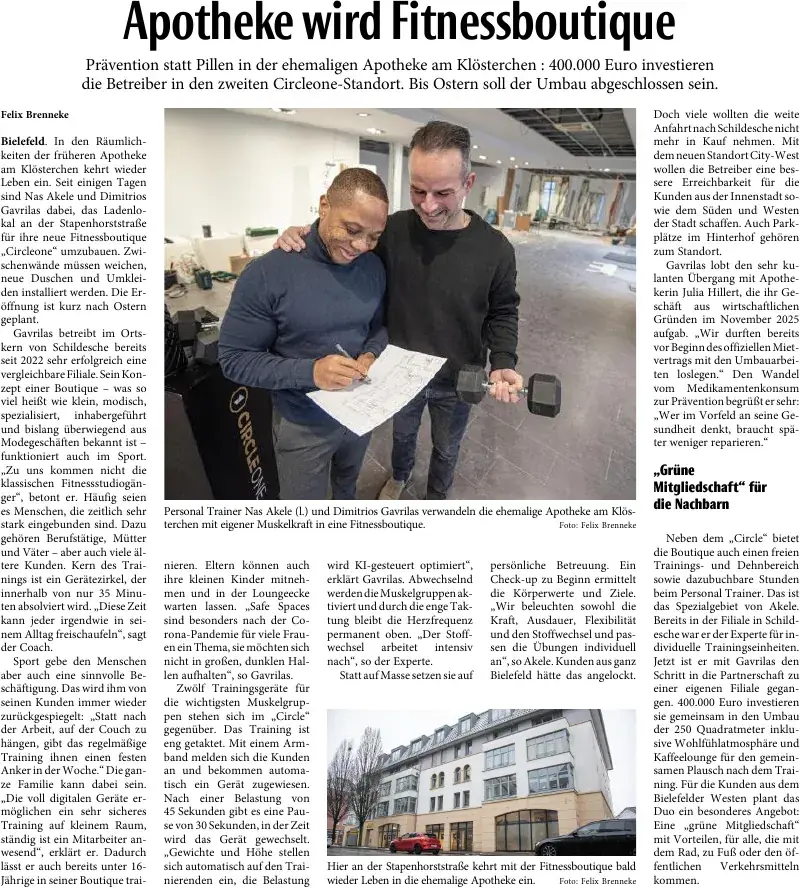 Original-Zeitungsartikel: Apotheke wird Fitnessboutique, Neue Westfälische 2026